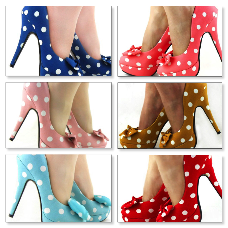 Show Story Two Tone Spot Polka Dots Bow Stiletto Platform High Heel Pump,LF30406 -- $34.99